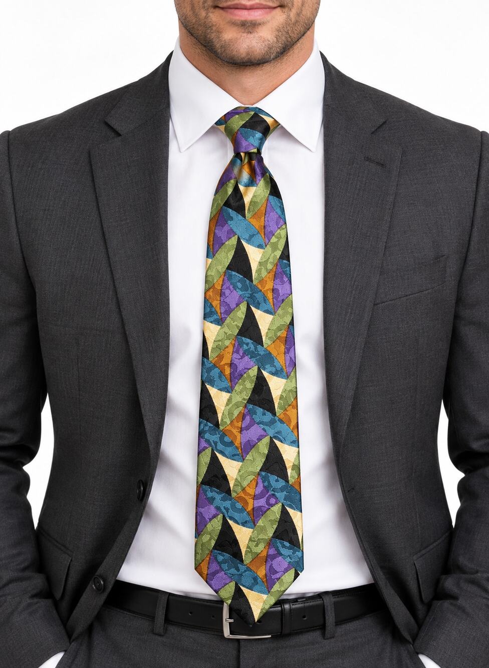 Ziggurat by Mulberry Neckwear Silk Tie Geometric Purple Teal Green Made USA